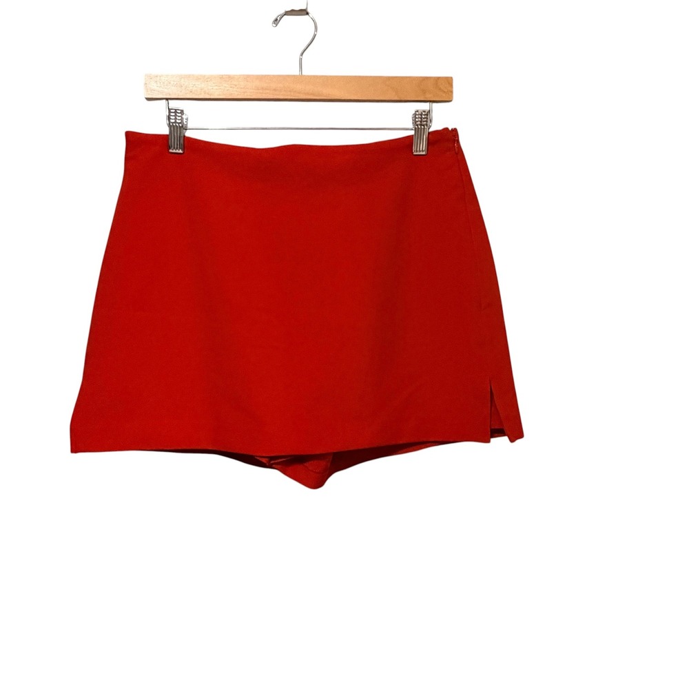 Express Red Mini Skort Women Size 10 Side Zip Wrap Front Solid Stretch Short‎